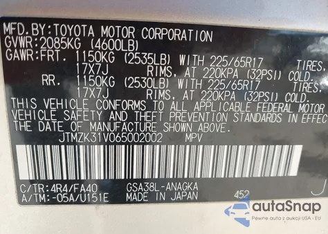 2006 Toyota Rav4 Limited V6 from USA, damaged, VIN JTMZK31V065002002